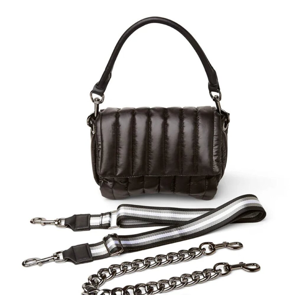 COPY - THINK ROYLN Bar Bag- Shiny Black with Gun Metal (NWT)